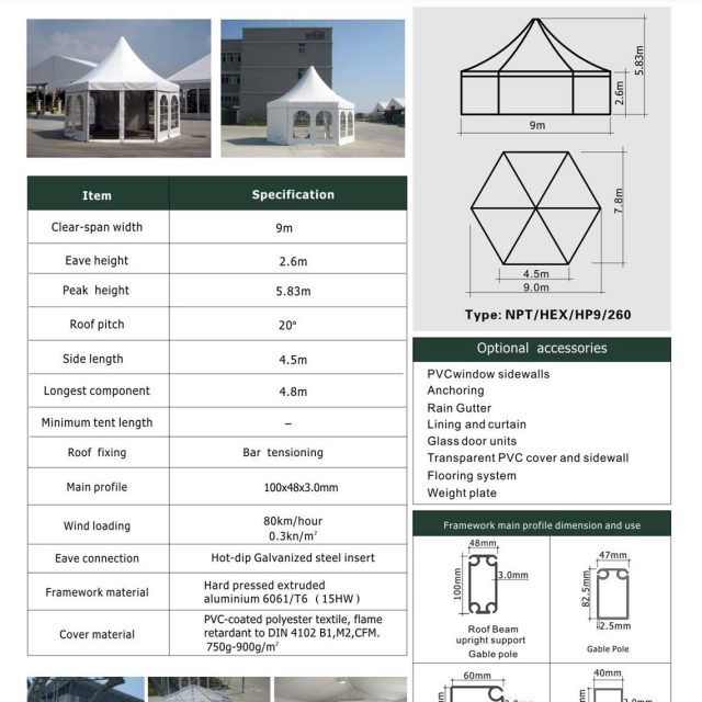 9m Span Polygon High Peak Tent