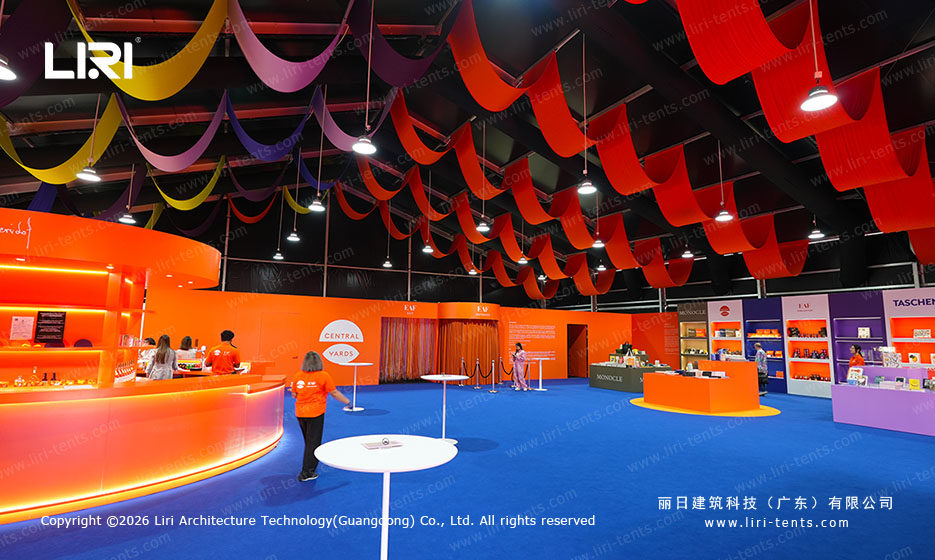 Double layer floor inside the exhibition tent at Central Art Fair