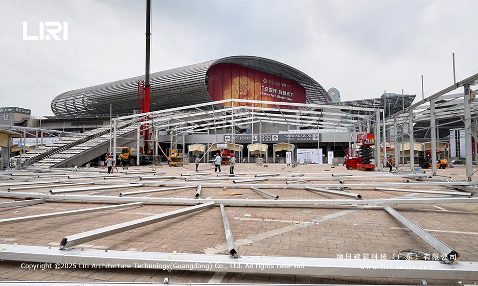 Liri temporary venue setup outside the Canton Fair complex with aluminium framework