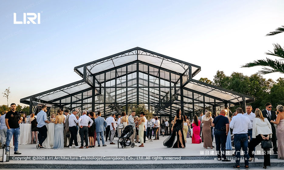 Orangery tent reception on an outdoor terrace venue