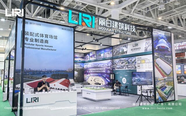 Liri Tent booth overview at China Sport Show 2026 with modular sports venue displays