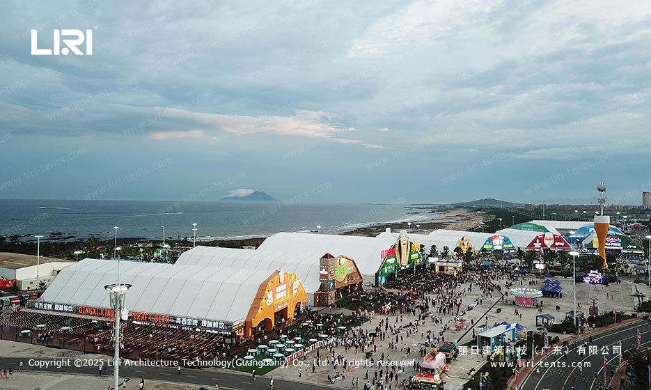 Beer festival tent area zoning with crowd flow outside the main tents