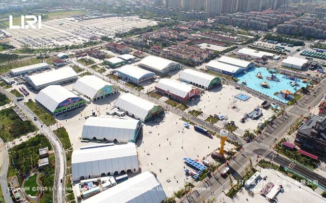 Large beer festival tent site layout aerial view with multiple event zones